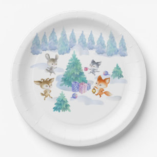 Dancing Woodland Animals Watercolor Paper Plate