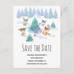 Dancing Woodland Animals Watercolor Save the Date Invitation Postcard