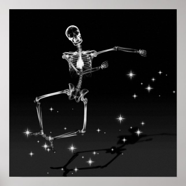 Dancing X-Ray Skeleton - B&W Poster (Front)