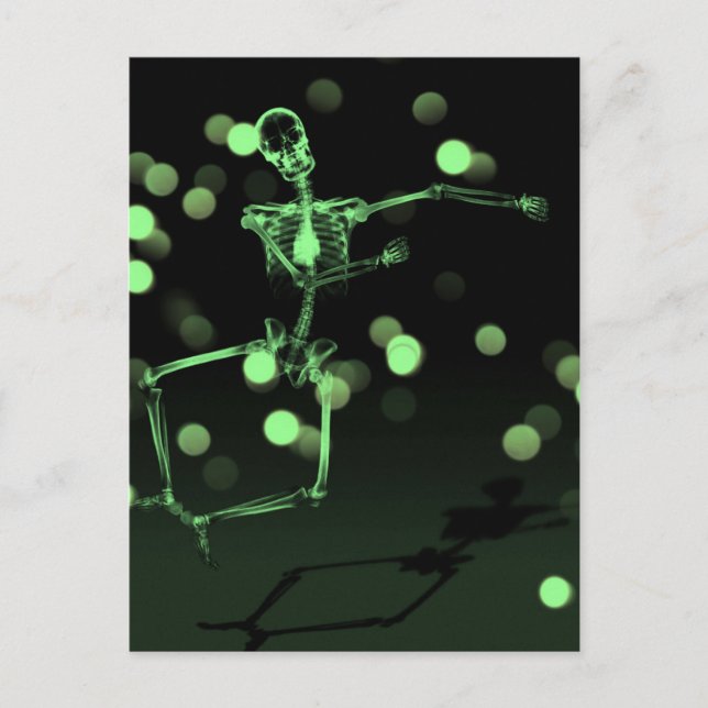 Dancing X-Ray Skeleton - Green Postcard (Front)
