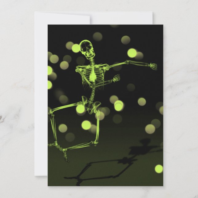 Dancing X-Ray Skeleton - Lime Green Invitation (Front)
