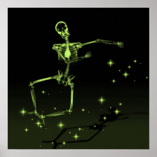 Dancing X-Ray Skeleton - Lime Green Poster