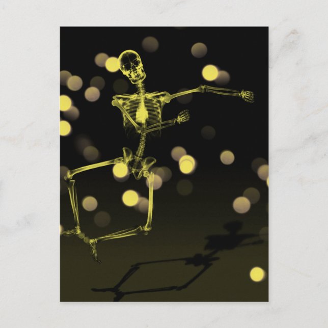 Dancing X-Ray Skeleton - Yellow Postcard (Front)