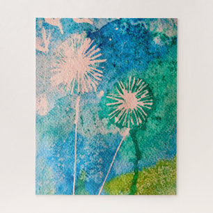 Dandelion abstract watercolor painted jigsaw puzzle