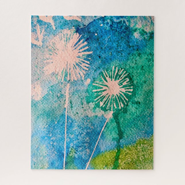 Dandelion abstract watercolor painted jigsaw puzzle (Vertical)