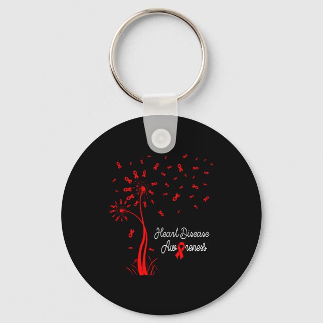 Dandelion &amp; Red Ribbons Flying Out Heart Disea Key Ring (Front)