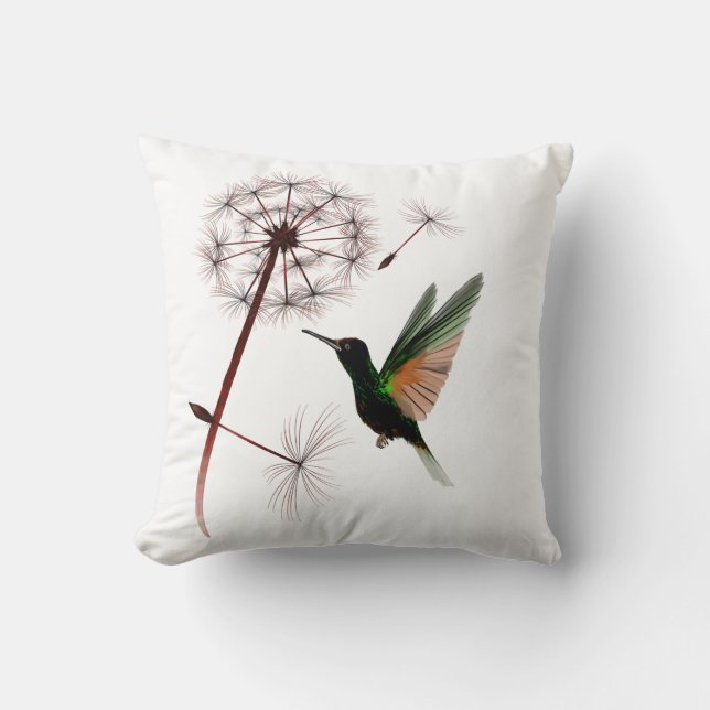 Dandelion and Hummingbird Pillow (Front)