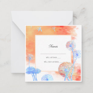 Dandelion and watercolor clouds wedding rsvp card