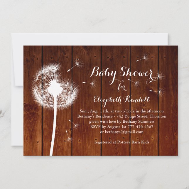 Dandelion Baby Shower Invitation - wood (Front)