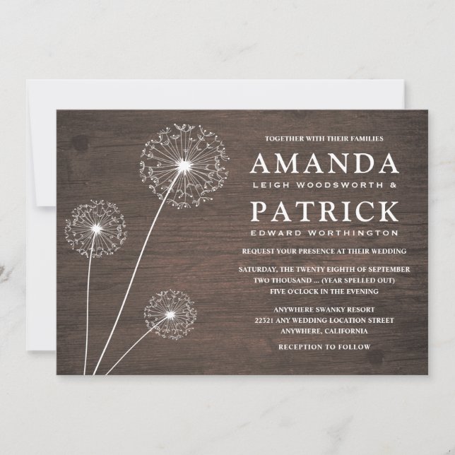 Dandelion Barn Wood Country Wedding Invitations (Front)