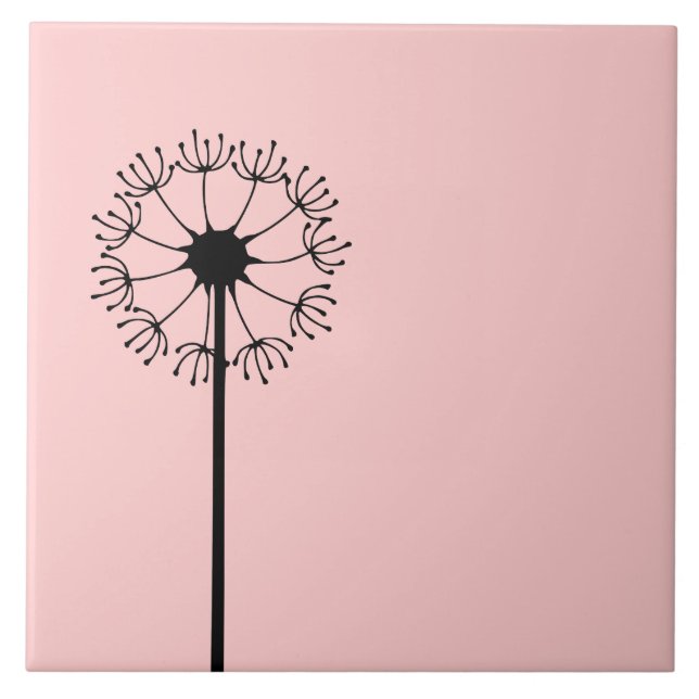 Dandelion Black Floral Tile (Front)