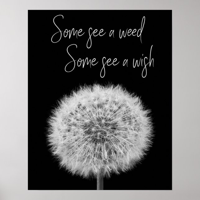 Dandelion black white closeup photo inspirational poster (Front)