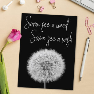 Dandelion black white closeup photo motivational postcard