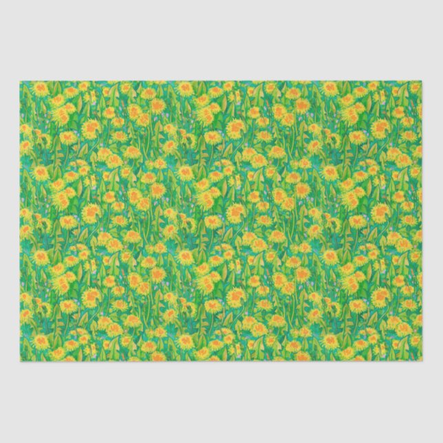 Dandelion Bloom Summer Flowers Floral Green Yellow Tissue Paper (Front)