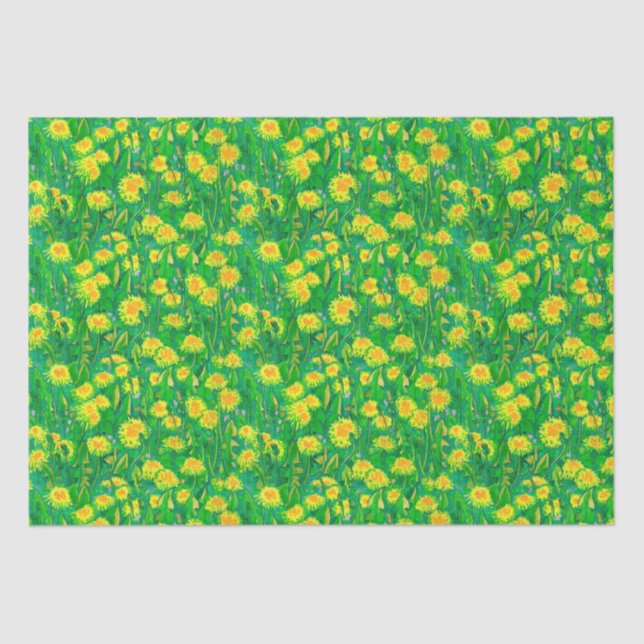 Dandelion Bloom Summer Flowers Floral Green Yellow Tissue Paper (Front)