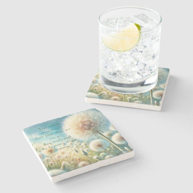 Dandelion Blowball & Quote #2 Stone Coaster (Side)
