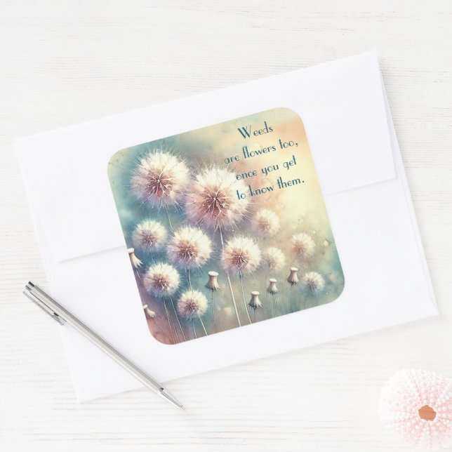 Dandelion Blowball & Quote	 Square Sticker (Envelope)