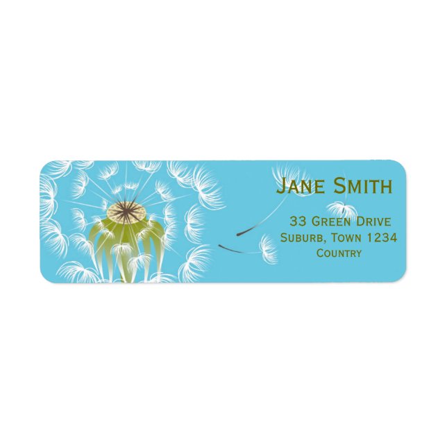 Dandelion blue and white stylish return address label (Front)