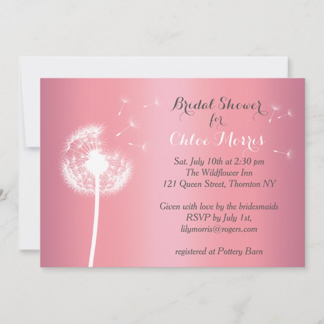 Dandelion Bridal Shower Invitation on Rose Gold (Front)