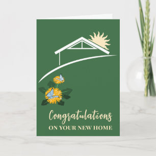 Dandelion Butterflies Green Congrats on New Home Card
