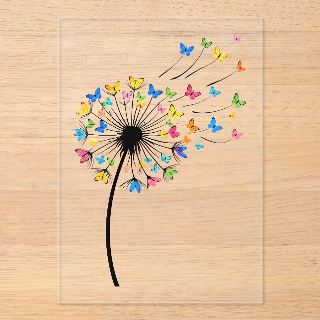 Dandelion butterfly flow acrylic invitations (Front)