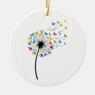 Dandelion butterfly flow ceramic ornament