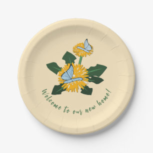 Dandelion Butterfly Yellow Green New Home Party Paper Plate