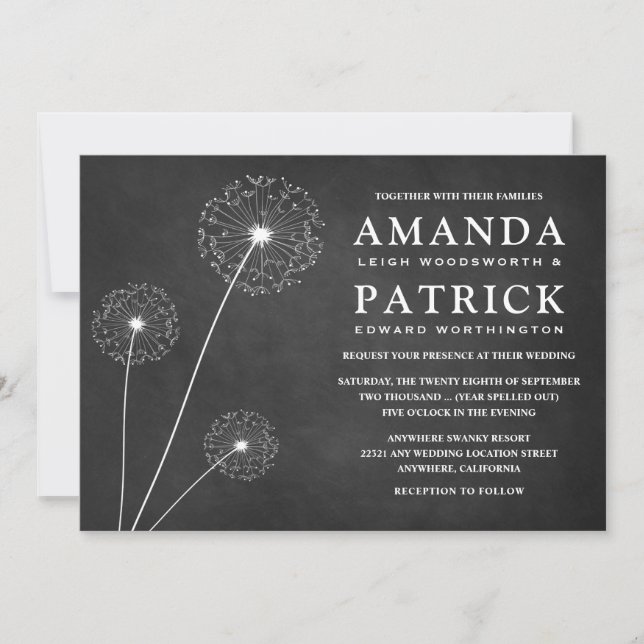Dandelion Chalkboard Country Wedding Invitations (Front)
