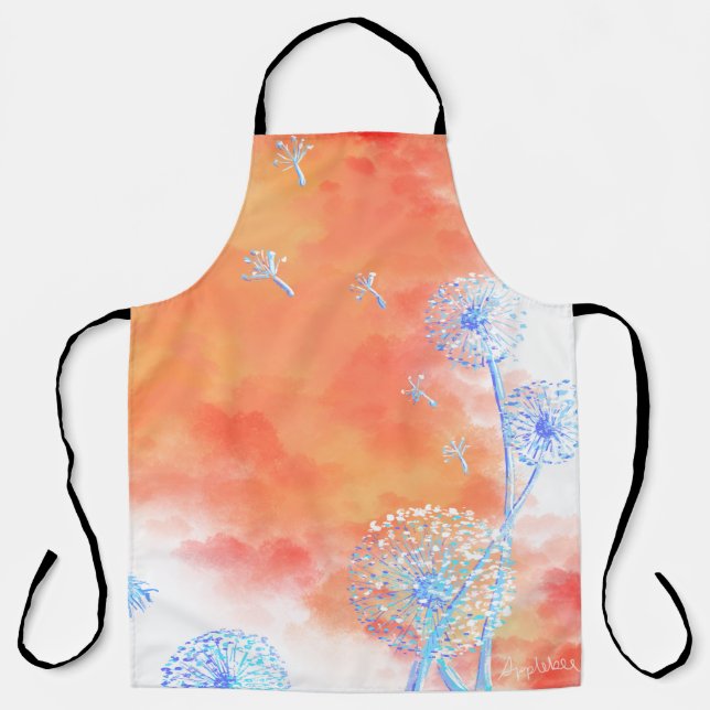 Dandelion clocks against coral orange clouds apron (Front)