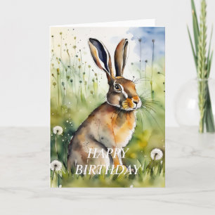 Dandelion Clocks Hare Birthday Card (editable)
