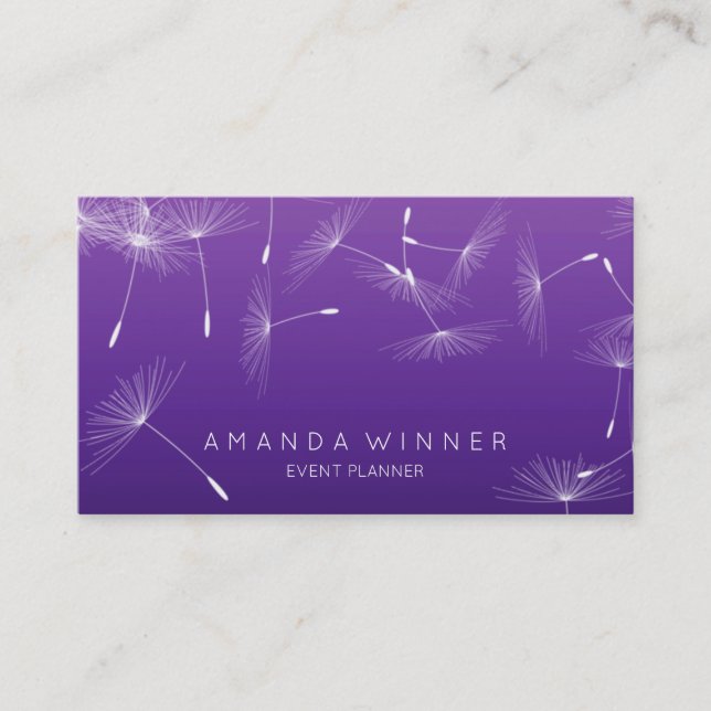 Dandelion Confetti Purple Lavanda Glam Ombre Event Business Card (Front)