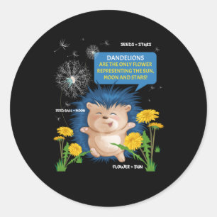 Dandelion Dancing Hedgehog Educational Classic Round Sticker