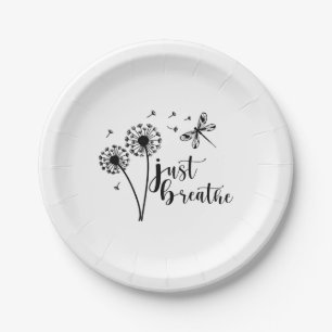 Dandelion Dragonfly Just Breathe Paper Plate
