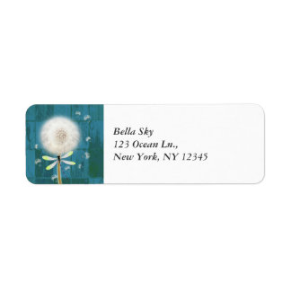 Dandelion dragonfly rustic blue barn wood return address label