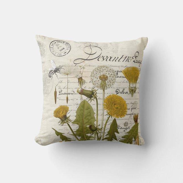 Dandelion Ephemera Throw Pillow (Front)