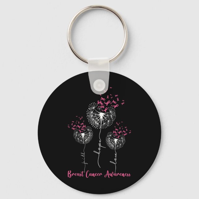 Dandelion Faith Hope Love Breast Cancer Awareness  Key Ring (Front)
