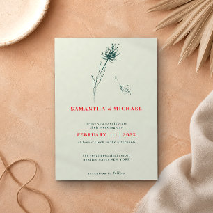 Dandelion Fall Flower Green Red Indie Botanical Invitation