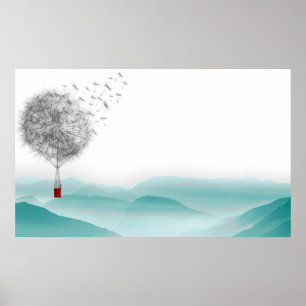 dandelion fantasy  hot air balloon landscape poster