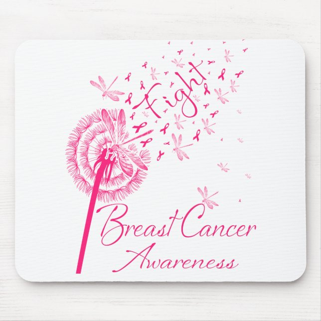 Dandelion Fight Breast Cancer Awareness Dragonfly. Mouse Pad (Front)