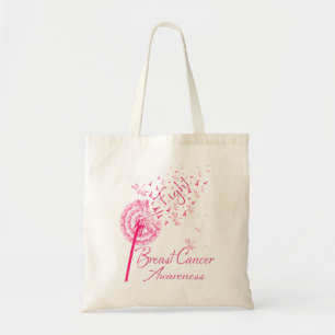 Dandelion Fight Breast Cancer Awareness Dragonfly. Tote Bag