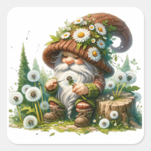 Dandelion Floral Gnome Square Sticker