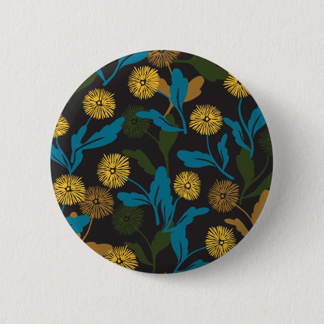 Dandelion floral pattern black ver 6 cm round badge (Front)