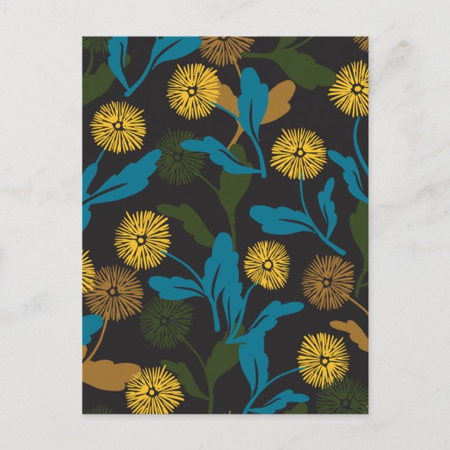 Dandelion floral pattern black ver postcard (Front)