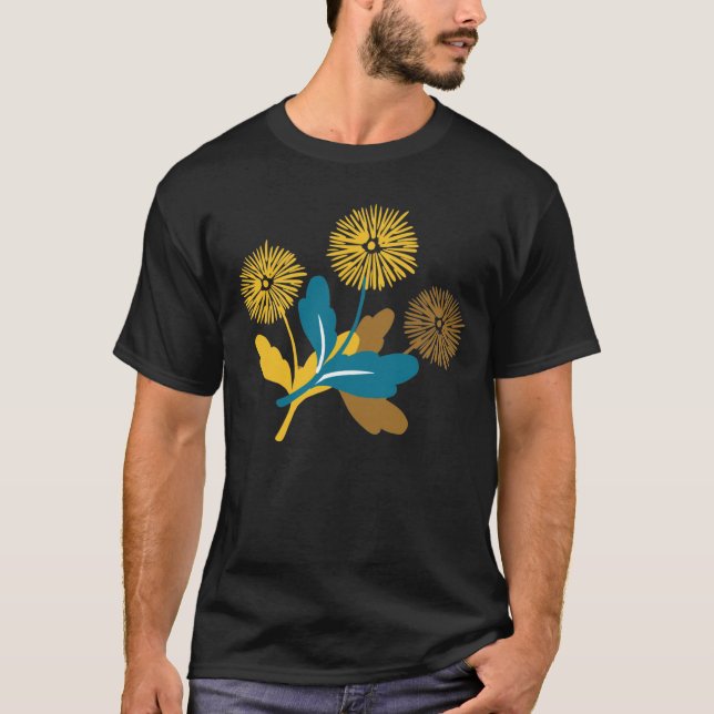 Dandelion floral pattern black ver T-Shirt (Front)