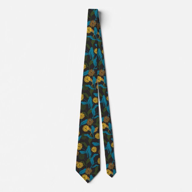Dandelion floral pattern black ver tie (Front)