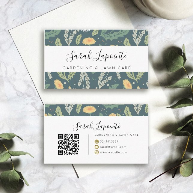 Dandelion Floral Weed Pattern Gardening Business Card (Dandelion Pattern Business Card for Lawn Care, Gardener & Landscaping Experts)