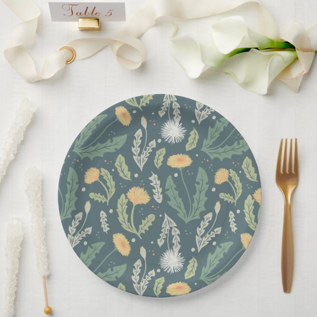 Dandelion Floral Weed Pattern Paper Plate (Wedding)