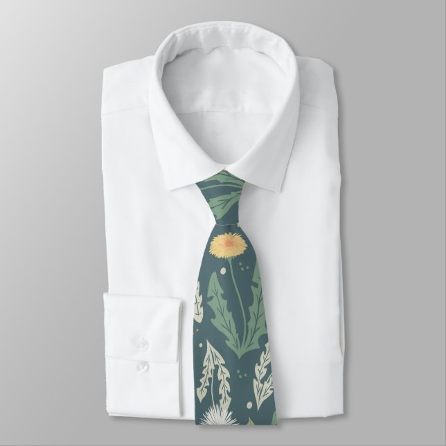 Dandelion Floral Weed Pattern Tie (Tied)