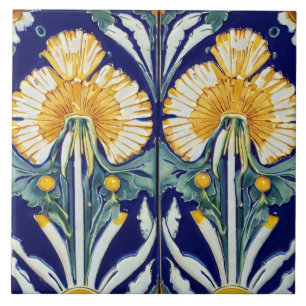 Dandelion Flower Art Nouveau Deco Yellow Floral Ceramic Tile