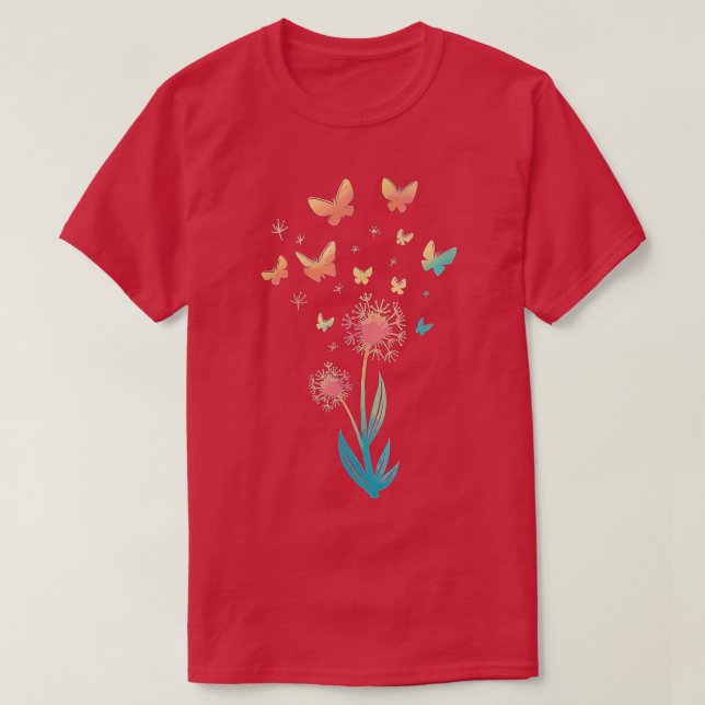 Dandelion Flower Butterfly For Butterfly Lover Sum T-Shirt (Design Front)